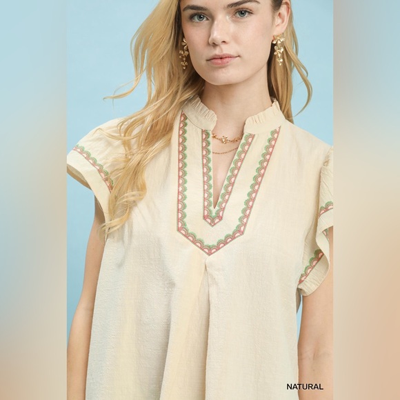 Umgee Embroidered Flutter Sleeve Blouse - Picture 4 of 6